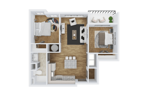 a 1 bedroom floor plan with a bathroom and a living room